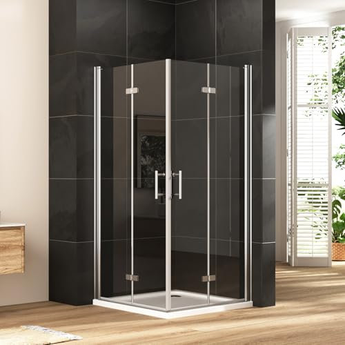 Duschkabine 75x90 cm Eckeinstieg Dusche Falttür 180º Duschabtrennung Eckduschkabine Falttür-Duschkabine 6mm Temperiertes-NANO-Glas，Höhe 195cm,OHNE Duschwanne