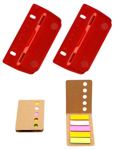 TPZORJX 2 Stück Taschenlocher mit 2 Stück Haftnotizen, Mini-Taschenlocher für Etikettenbindung, Aktenlocher, Locher für Schule, Büro und Zuhause (Rot)
