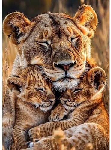 MAXBYE Löwen Diamond Painting Art Kits, 5D Diamond Kunst Komplett Set DIY Gem Kunsthandwerk für Erwachsene Anfänger, Runde Diamant Bilder Kristall Kreuzstich Home Wall Decor Geschenke 30x40cm