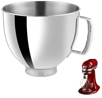 Spalivivre Stainless Steel Mixer Bowl Compatible with KitchenAid 4.5/5 QT Tilt-Head Mixer Dishwashable 5 Quart Mixing Kitchenaid Bowl with Handle, Kitchen Aid Accessories