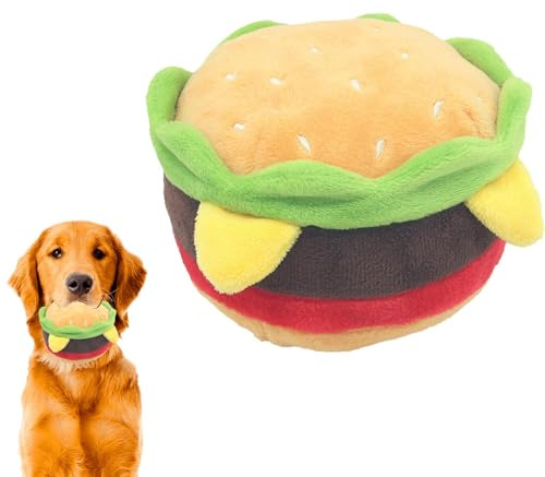 Plüschfutter Hundespielzeug - Hamburger-Kauspielzeug, weicher quietschender Plüsch | Haustier-Quietschspielzeug, lustige Fast-Food-Form, sanfte Kauunterstützung, ansprechende Soundeffekte, perfekt für