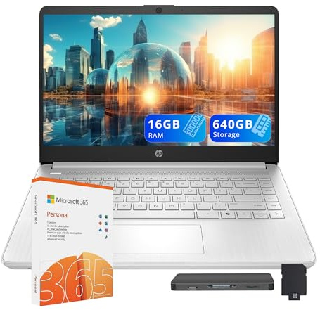 HP Stream 14 pollici HD Laptop, Intel Processor N150, 16GB RAM, 672GB Storage (128GB UFS+544GB Docking Station Set), Intel Graphics, Webcam, Wi-Fi 6, 1 anno Office 365, Copilot, Fast Charge, Win 11