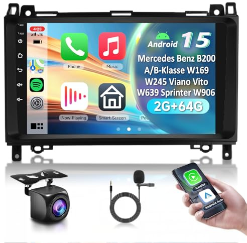 2G&64G VECHTEL 9 Autoradio Für Mercedes Benz B200 B-Klasse W169 W245 Viano Vito W639 Sprinter W906 mit Carplay Android Auto Wireless,Android 15,Bluetooth AM/RDS/FM Radio,WiFi Navi/AHD Rückfahrkamera