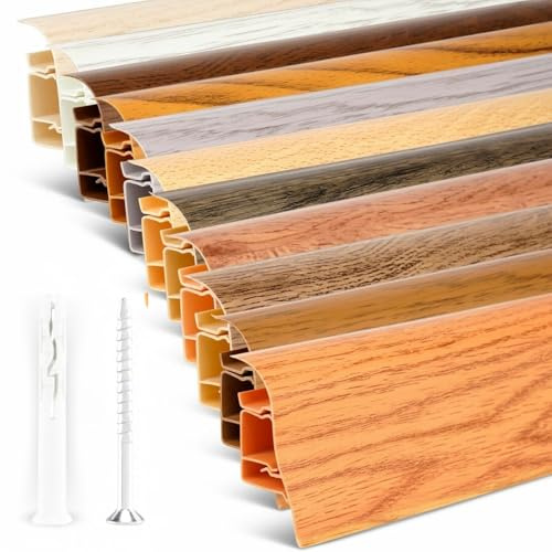 TJ Sockelleisten Buche I Länge 100 m I PVC Bodenleisten mit integriertem Kabelkanal I langlebige Fußleisten aus robustem Kunststoff in modernem Holzdesign I einfache Montage