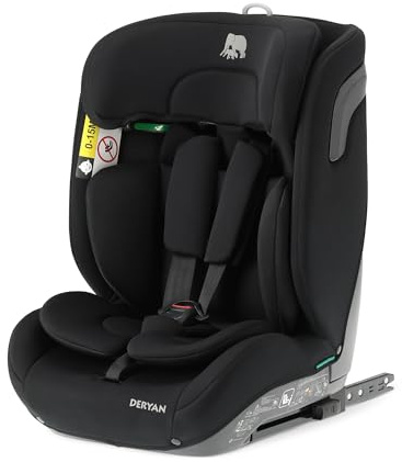DERYAN Carter i-Size Kindersitz 9-36kg, 76–150 cm - Kinderautositz mit Isofix, Gruppe 1/2/3 - Einstellbare Rückenlehne und Kopfstütze, Spezielle Sicherheitssysteme, Leicht zu tragen - Schwarz