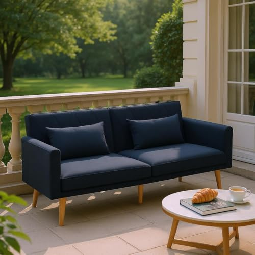 HOMYLIN Outdoor Samt Liegesofa mit Verstellbarer Rückenlehne & Armlehnen, Faltbare Lounge Couch für Balkon oder überdachte Terrasse, Elegantes Gartensofa mit Kissen, Dunkelgrau