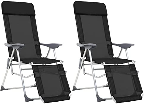 QJBSAVVA Campingstuhl Klappstuhl mit Verstellbarer Rückenlehne und Fußteil 58 x 78 x 114 cm Schwarz Textilene & Aluminium Leicht & Robust für Garten Balkon Strand