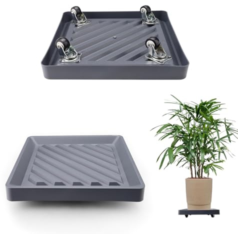 Huakaile Quadratischer Pflanzkorb mit Rollen, robustes PP, 360° drehbarer Pflanzenständer, Puppe, Pflanztroller für Blumentopf, Untertasse, für drinnen und draußen, Grau, 24 cm, 2 Stück