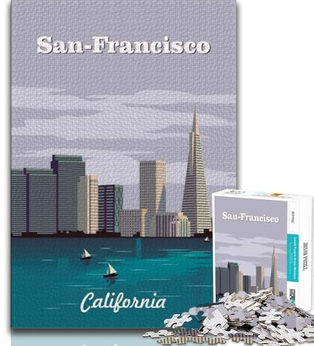 San Francisco Poster Art Puzzles für Erwachsene und Jugendliche, 1000 Teile, dekomprimierendes intellektuelles Lernspielzeug, geeignet als Schreibtischdekoration, 38x26cm