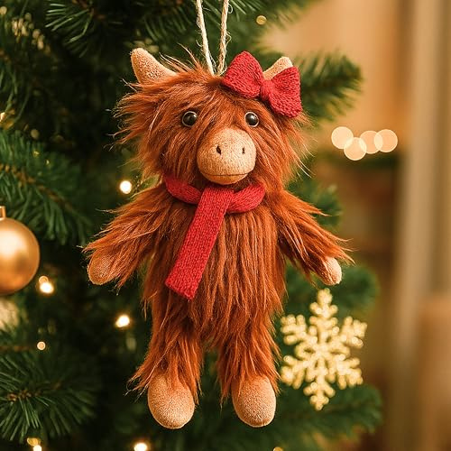 Marco Paul Hochlandkuh Plüschkugel-Anhänger flauschige Weihnachtsdekoration Filz hängende Dekoration Festliche Kuh Plüsch Hochlandkuh Geschenk Weihnachtsbaumschmuck Xmas Charm Home Decor Tisch