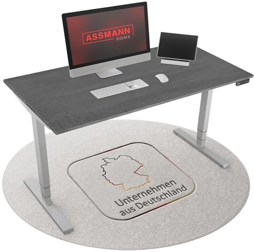 ASSMANN Höhenverstellbarer Schreibtisch elektrisch, 180x80cm, TÜV-geprüft | stufenlos verstellbar mit Aufprallschutz, ergonomischer Schreibtisch Made in Germany - Y-Line, Anthrazit/Silber
