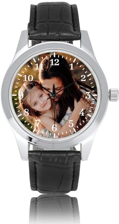 JSDDE Personalisiert Armbanduhr mit Foto und Text Gravur Lederarmband Analog Quarzuhr Klassische Damenuhr Herrenuhr Personalisiertes Geschenk für Damen Herren