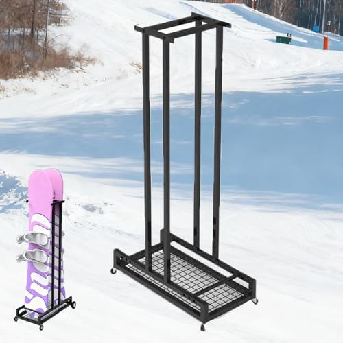 Minglez SkistäNder Skiständer für die Garage, Freistehender Snowboardhalter mit Feststellbaren Rollen, Aufbewahrungsmöglichkeit für Longboard-Ausrüstung im Keller(Holds 2 pcs (1 Pair))