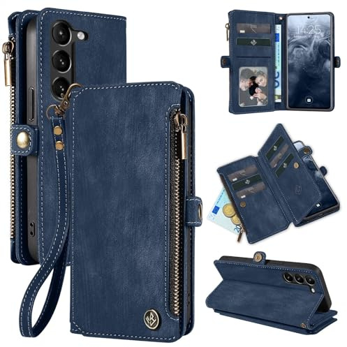 LBH Handy Hülle für Samsung Galaxy S23 Klapphülle RFID Schutz Wallet Geldbeutel Geldbörse Cover Case Flipcase Kartenfächer Geldfach Münzfach Blau