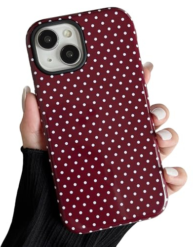ZTOFERA Magnetic for iPhone 14 Plus/15 Plus Case,Polka Dot Design,Wine Red | Compatible with Magsafe,Girly Aesthetic Chic Style,Dual Layer Hybrid Shockproof Protection
