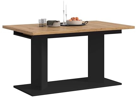 xonox.home – Esstisch Gustav 140-220x76x100 cm in Artisan Eiche Nachbildung und Schwarz – XXL Ausziehtisch mit Doppelsäule – variabel anpassbar, ummantelte Kanten & einfache Montage mit Anleitung
