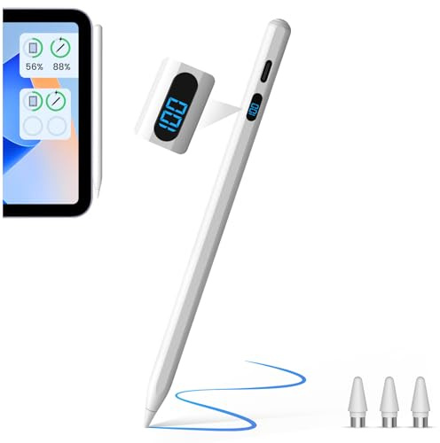 Styluslink Stylus Pen mit LED-Display, für iPhone/HarmonyOS/Samsung/Huawei | Weiß, kapazitiver Stift mit magnetischer Aufbewahrung & 15 Min.-Schnellladung, ideal für Studenten/Künstler/Büroangestellte