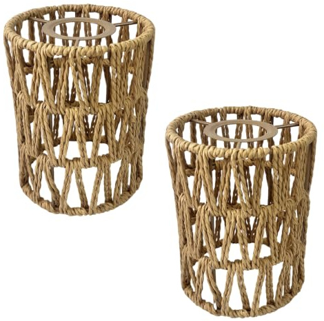 2 Stück Lampenschirm Boho E27,Rattan Wasserfest Retro Korb Nachttischlampe | Outdoor Universell, für Hängelampe Tischlampe Stehlampe Deckenlampe Pendelleuchte