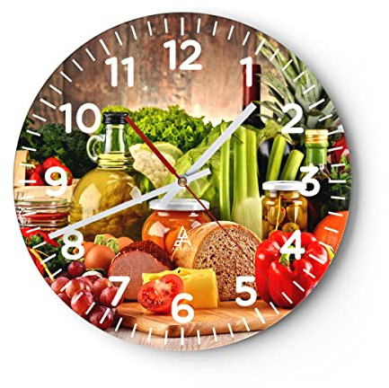 ARTTOR Moderne Wanduhr 30x30cm Rund Glasuhr Küche - 3182 | Essen Gemüse Brokkoli Glas Analog Wanduhr Lautlos Wanddekoration Wohnzimmer Büro Küche Wanddeko Küchenuhr Geräuschlos ARTTOR