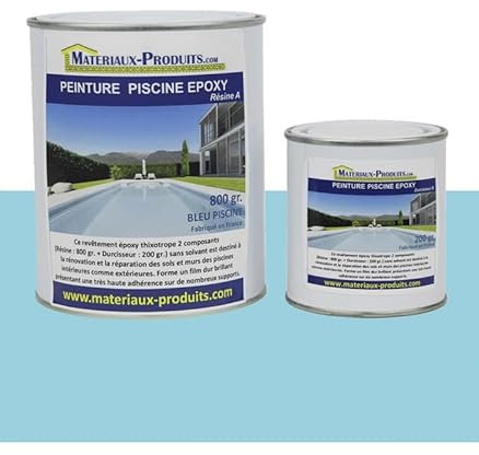 MATPRO - Peinture Piscine Epoxy - Sans Solvant - Très Haute Adhérence sur Béton, Ciment, Enduit - Application Travaux Neufs/Réparation - Bleu Piscine - 2.5Kg