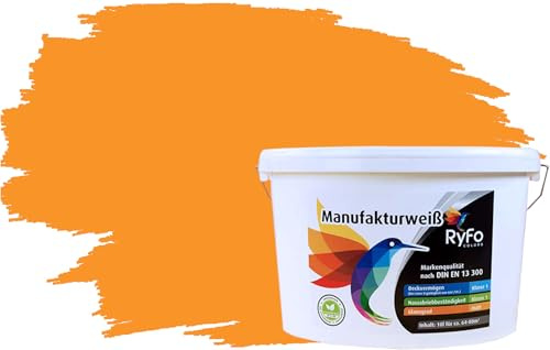 RyFo Colors Bunte Wandfarbe Manufakturweiß Sorbetorange 10l - weitere Orange Farbtöne und Größen erhältlich, Deckkraft Klasse 1, Nassabrieb Klasse 1