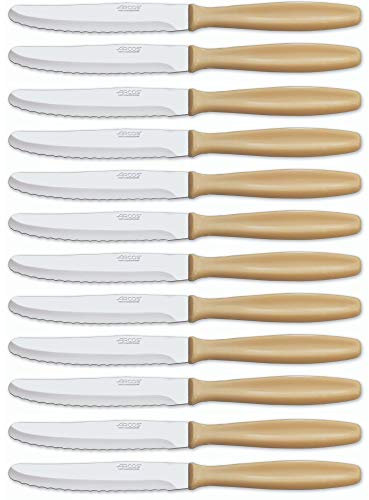 Arcos Serie Cuchillos de Mesa Caja 12 uds Cuchillo Postre, Hoja Serrada de Acero Inoxidable NITRUM de 105 mm, Mango Polipropileno Color crema (12 UDS)