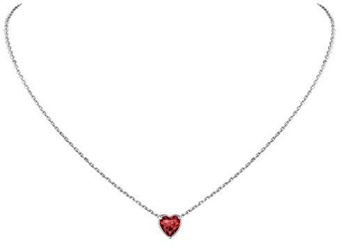 Suplight Collana Argento 925 Donna Con Rubino Rosso e Granato Collana Donna Cuore Punto Luce Gennaio - Confezione Regalo