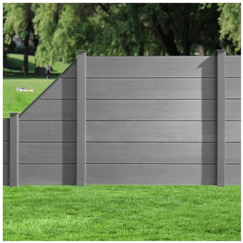 HORI WPC XXL Sichtschutz-Zaun, Steckzaun, Gartenzaun Komplettset beidseitig glatt 1x Quadratisch + 2x Pfosten zum Einbetonieren Zaun: Anthrazit I Pf.: Grau
