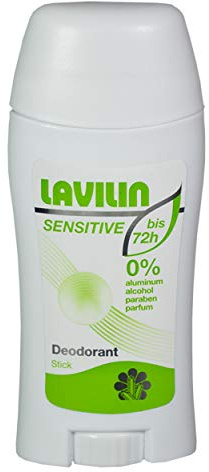 Lavilin Deo Stick Sensitive 60 ml, ohne Parfüm, für empfindliche Haut, schützt bis 72 Stunden vor Schweissgeruch, Creme ohne Aluminium und ohne Alkohol, pflanzliche Wirkstoffe, wasserfest und ergiebig