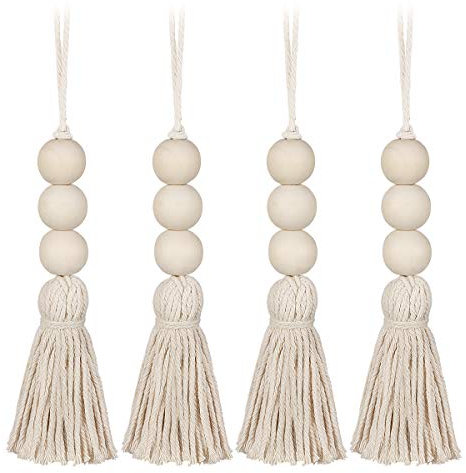 Garneck 6pcs Wood Bead Garlands,14 Hanging Beads Tassels Decor,Rustic Country Prayer Beads for Home Door Knob Christmas Decoration (Size 3)