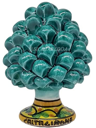 sicilia bedda - Pigna Siciliana in Ceramica di Caltagirone - Piede Decorato - 100% Artigianato Siciliano (Altezza 12 Centimetri, Verde)