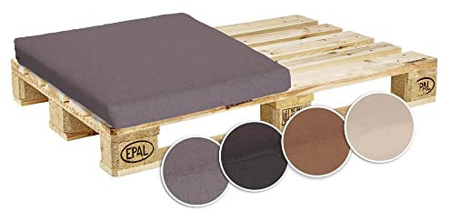 Beo Palettenkissen 60x80 wasserabweisend | Sitzkissen für Palettenmöbel | Made in EU | UV-beständiges Outdoor-Palettenkissen in Grau | Europaletten-Polster waschbar | Paletten-Sitzkissen Glatt
