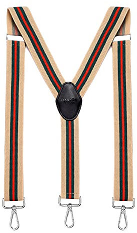 MASADA Herren Hosenträger mit robusten Karabiner Verschluss stufenlos verstellbar 3,5 cm breit und bis zu 195 cm Körpergröße - Gestreift-Beige Grün Rot