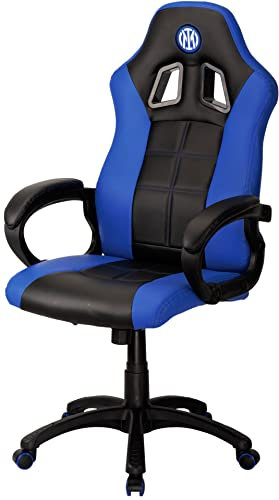 Qubick Gaming Ufficiale Inter, Pelle Sintetica, Blu/Nero, Sedia da Gioco con Altezza Regolabile
