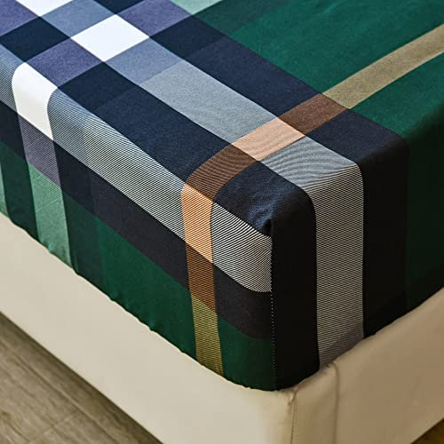 Treer Spannbettlaken Spannbetttuch Weich Mikrofaser Atmungsaktivem Mode Muster Spannbetttuch für Boxspringbett Kinder Schlafzimmer, bis 27cm Tiefe Elastische Tasche (Dunkelgrünes Plaid,90x200cm)