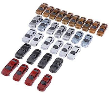 30 Pezzi Modellini di Auto Costruzione Treno Parcheggio Scenario Layout Scala N 1:150