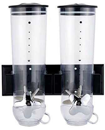 SHZICMY Doppel Müslispender, 3L Cerealienspender Wand, Wandmontiert Getreidespender Cornflakesspender Cornflakes Spender Müsli Dispenser (Schwarz)