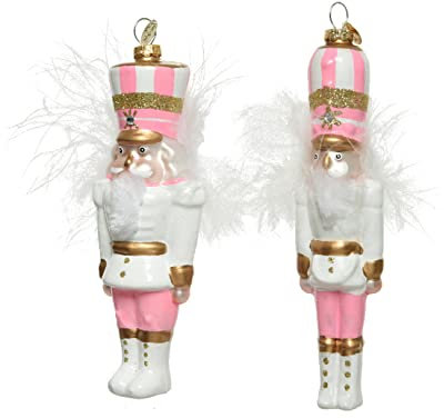 Kaemingk Christbaumschmuck Glas Nussknacker dick oder dünn 1 Stück Sortiert 16cm Weihnachtskugeln weiß rosa