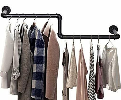 Black Industrial Clothes Rail for Wall, Heavy Duty Z Shape Wall Mounted Clothes Raill, 100cm Garment Rack Tidy Rail Wall Clothes Rail, Clothing Hanging Rail Clothes Display for Home Shop