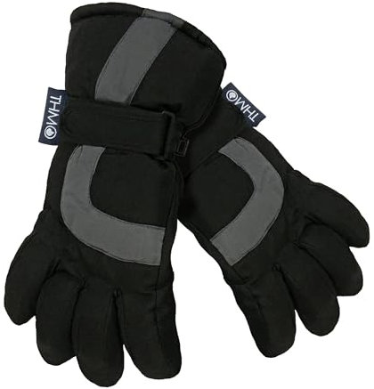 THMO Kinder Thermo Wasserdicht Skihandschuhe Winter Fleece Winddichte Snowboard Handschuhe mit Thinsulate Futter (12-13 Jahre, Schwarz)