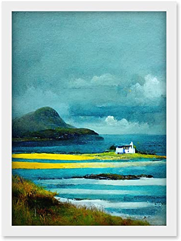 Doppelganger33 LTD Isle Harris White Crofters Cottage Scotland Seascape Artwork Framed Wall Art Print A4