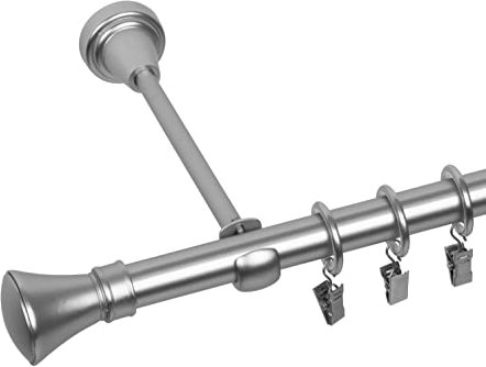 RENA Gardinenstange 19 mm Einfach | Metall-Einzelgardinenstange | Elegante klassische Gardinenstange mit geräuscharmen Rollen | Inklusive Montagezubehörset | Chrom Matt 360cm |Monako