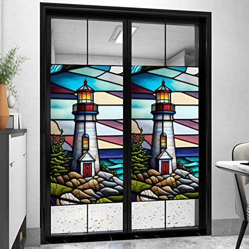 Fensterfolie Leuchtturm Blau Sichtschutzfolie Fenster Klebstofffrei Fensterfolie Blickdicht Milchglasfolie Selbstklebend Fenster Fensterfolie Selbsthaftend Folie Fenster Sichtschutz 45x200cm