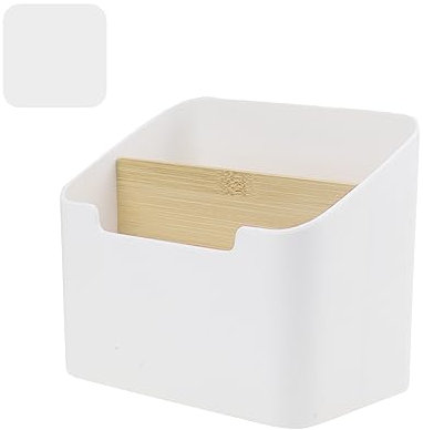 Desktop Organizer Stiftehalter aus Kunststoff und Holz Schreibtisch Fernbedienungshalter mit Abnehmbar Fächer Schreibtisch Organizer mit Klebeband für Pen Schere Handy Gläser(14,5*12*8,5cm)