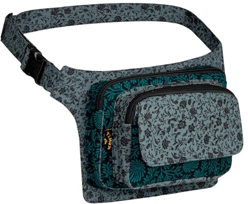 KUNST UND MAGIE Bunte Boho Goa Bauchtasche Gürteltasche Hüfttasche Sidebag, Farbe:Grau