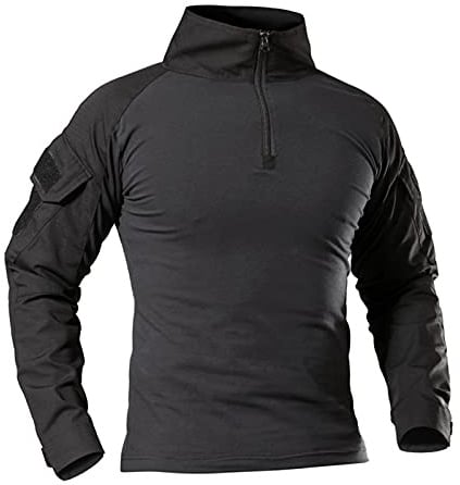 AMhomely Mens Tactical Shirt Long Sleeve Turtleneck Camouflage Tops Plus Size Combat Shirt Multicam Military T Shirts Zipper Camo Pullover Tops Outdoor Uniform Airsoft Hunting Woodland