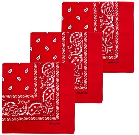 MDSTYLE Bandana aus 100% Baumwolle für Damen und Herren 56cm x 56cm Paisley Stirnband Schal Hals Kopftuch Halstücher (Rot, 3 Stück)