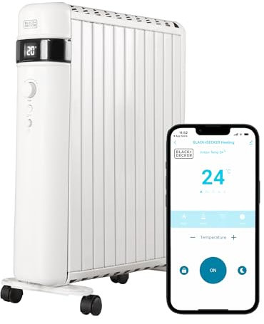 BLACK+DECKER BXRA43016GB 1.5KW Smart Digital Oil Free Radiator, 3 Heat Settings, Adjustable Thermostat, 24 Hour Timer, White