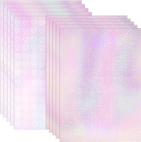 Belerry 10 Blätter transparentes holografisches Overlay Laminierung Vinyl A4 Größe selbstklebende holografische Laminat Film wasserdicht Vinyl Aufkleber Papier für Dekoration, 2 Typ, 8,25 x 11,7 Zoll