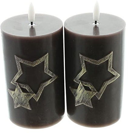 LED-Kerze Sterne. braun. 2er Set. Wachs. Kunststoff. warmweiße LED. leicht flackernd. batteriebetrieben. An-/Aus-Schalter Maße: Ø 7 x 12 cm. ohne Batterien. nur für den Innenbereich geeignet